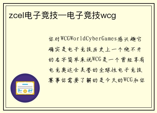 zcel电子竞技—电子竞技wcg